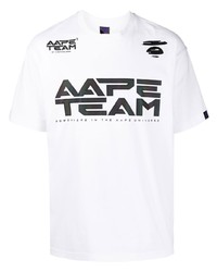 T-shirt à col rond imprimé blanc et noir AAPE BY A BATHING APE