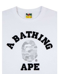 T-shirt à col rond imprimé blanc et noir A Bathing Ape