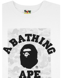 T-shirt à col rond imprimé blanc et noir A Bathing Ape