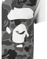 T-shirt à col rond imprimé blanc et noir A Bathing Ape