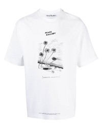 T-shirt à col rond imprimé blanc et noir Acne Studios