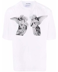 T-shirt à col rond imprimé blanc et noir Acne Studios