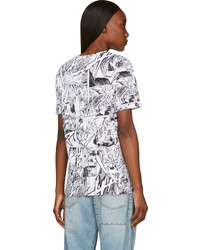 T-shirt à col rond imprimé blanc et noir MCQ