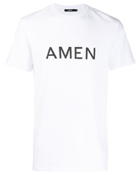 T-shirt à col rond imprimé blanc et noir Amen
