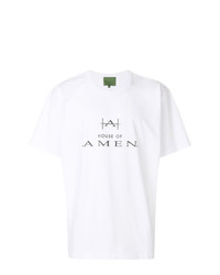 T-shirt à col rond imprimé blanc et noir Amen