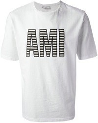 T-shirt à col rond imprimé blanc et noir Ami