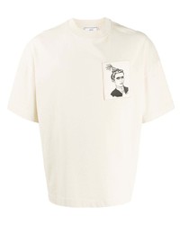 T-shirt à col rond imprimé blanc et noir Ami Paris