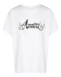 T-shirt à col rond imprimé blanc et noir Amiri