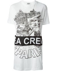 T-shirt à col rond imprimé blanc et noir Andrea Crews