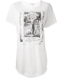 T-shirt à col rond imprimé blanc et noir Ann Demeulemeester