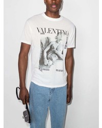 T-shirt à col rond imprimé blanc et noir Valentino