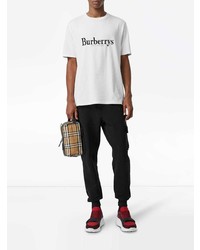 T-shirt à col rond imprimé blanc et noir Burberry