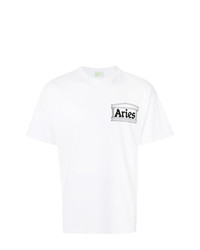 T-shirt à col rond imprimé blanc et noir Aries