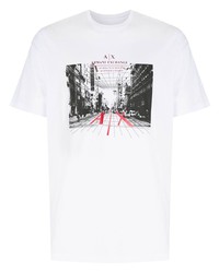 T-shirt à col rond imprimé blanc et noir Armani Exchange