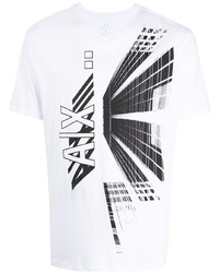 T-shirt à col rond imprimé blanc et noir Armani Exchange