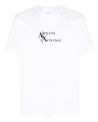 T-shirt à col rond imprimé blanc et noir Armani Exchange