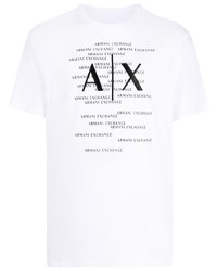 T-shirt à col rond imprimé blanc et noir Armani Exchange