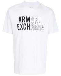 T-shirt à col rond imprimé blanc et noir Armani Exchange