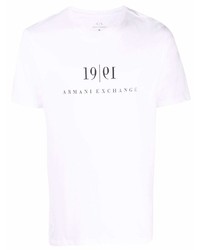 T-shirt à col rond imprimé blanc et noir Armani Exchange