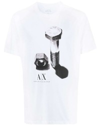 T-shirt à col rond imprimé blanc et noir Armani Exchange