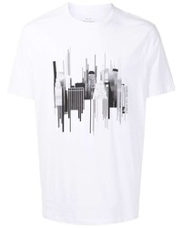 T-shirt à col rond imprimé blanc et noir Armani Exchange