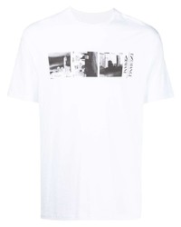 T-shirt à col rond imprimé blanc et noir Armani Exchange