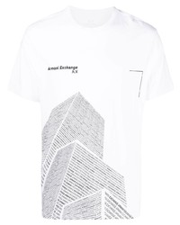 T-shirt à col rond imprimé blanc et noir Armani Exchange