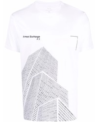 T-shirt à col rond imprimé blanc et noir Armani Exchange