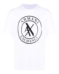 T-shirt à col rond imprimé blanc et noir Armani Exchange