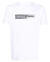 T-shirt à col rond imprimé blanc et noir Armani Exchange