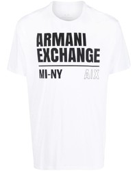 T-shirt à col rond imprimé blanc et noir Armani Exchange