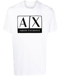 T-shirt à col rond imprimé blanc et noir Armani Exchange