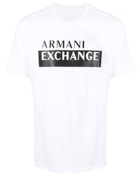 T-shirt à col rond imprimé blanc et noir Armani Exchange