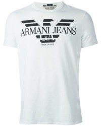 T-shirt à col rond imprimé blanc et noir Armani Jeans