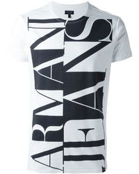 T-shirt à col rond imprimé blanc et noir Armani Jeans