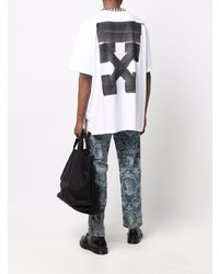 T-shirt à col rond imprimé blanc et noir Off-White