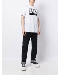 T-shirt à col rond imprimé blanc et noir Armani Exchange