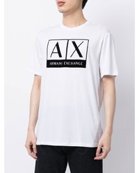 T-shirt à col rond imprimé blanc et noir Armani Exchange