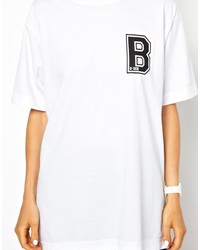 T-shirt à col rond imprimé blanc et noir B.side