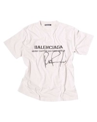 T-shirt à col rond imprimé blanc et noir Balenciaga