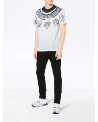 T-shirt à col rond imprimé blanc et noir Versace