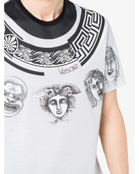 T-shirt à col rond imprimé blanc et noir Versace