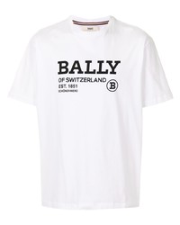 T-shirt à col rond imprimé blanc et noir Bally