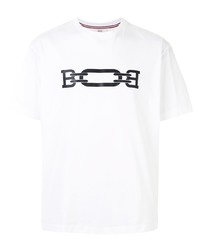 T-shirt à col rond imprimé blanc et noir Bally