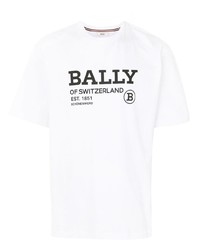 T-shirt à col rond imprimé blanc et noir Bally