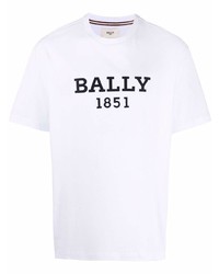 T-shirt à col rond imprimé blanc et noir Bally