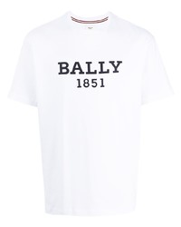 T-shirt à col rond imprimé blanc et noir Bally