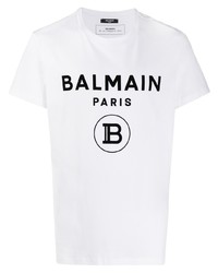 T-shirt à col rond imprimé blanc et noir Balmain