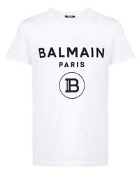 T-shirt à col rond imprimé blanc et noir Balmain