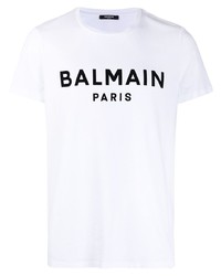 T-shirt à col rond imprimé blanc et noir Balmain